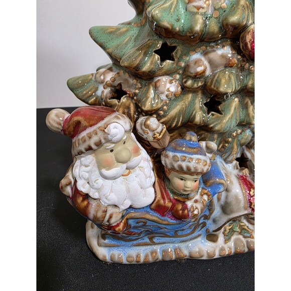 🎄KIRKLANDS Potter's Garden CHRISTMAS Ceramic Tree 10x7” Santa Sleigh Reindeer - Picture 7 of 12